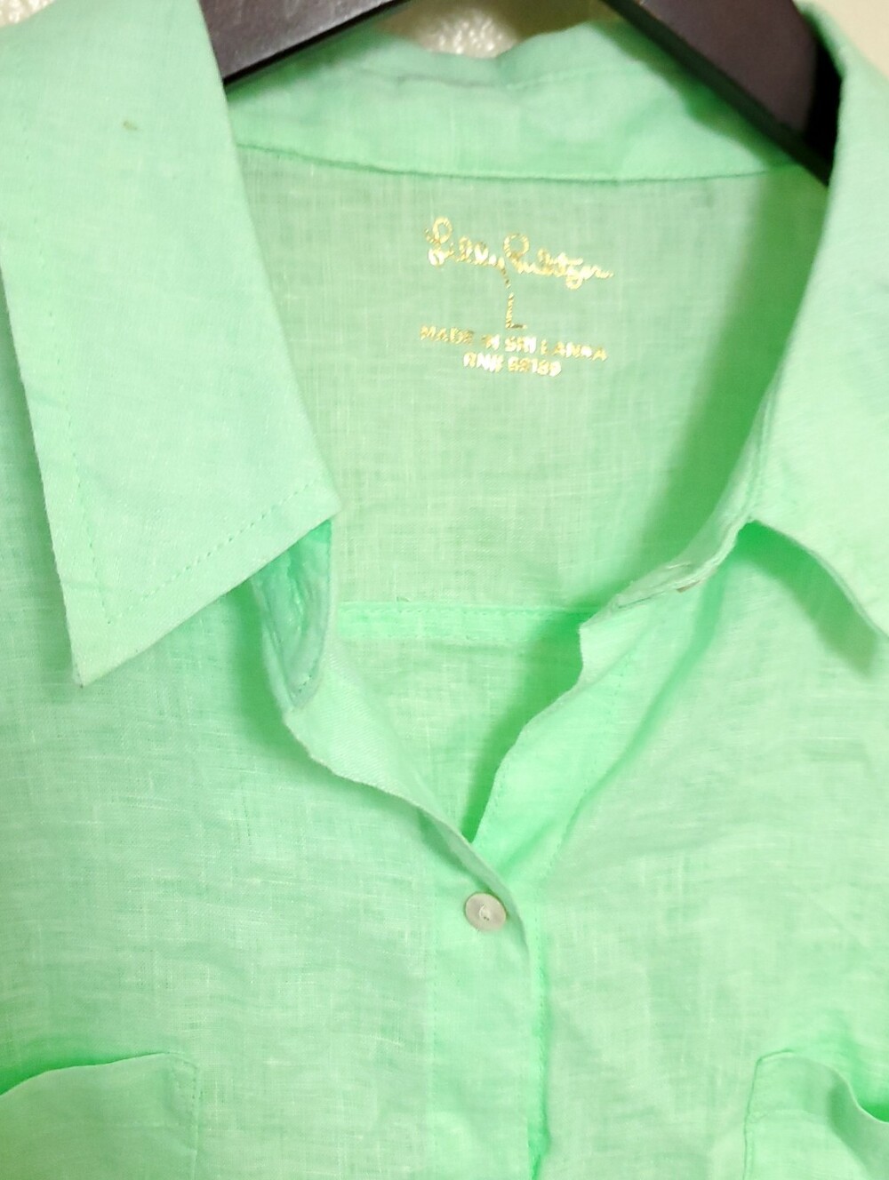 LILLY PULITZER 100% Linen Long Sleeve Button Down Top Sea View Resort Sz L - Picture 4 of 8